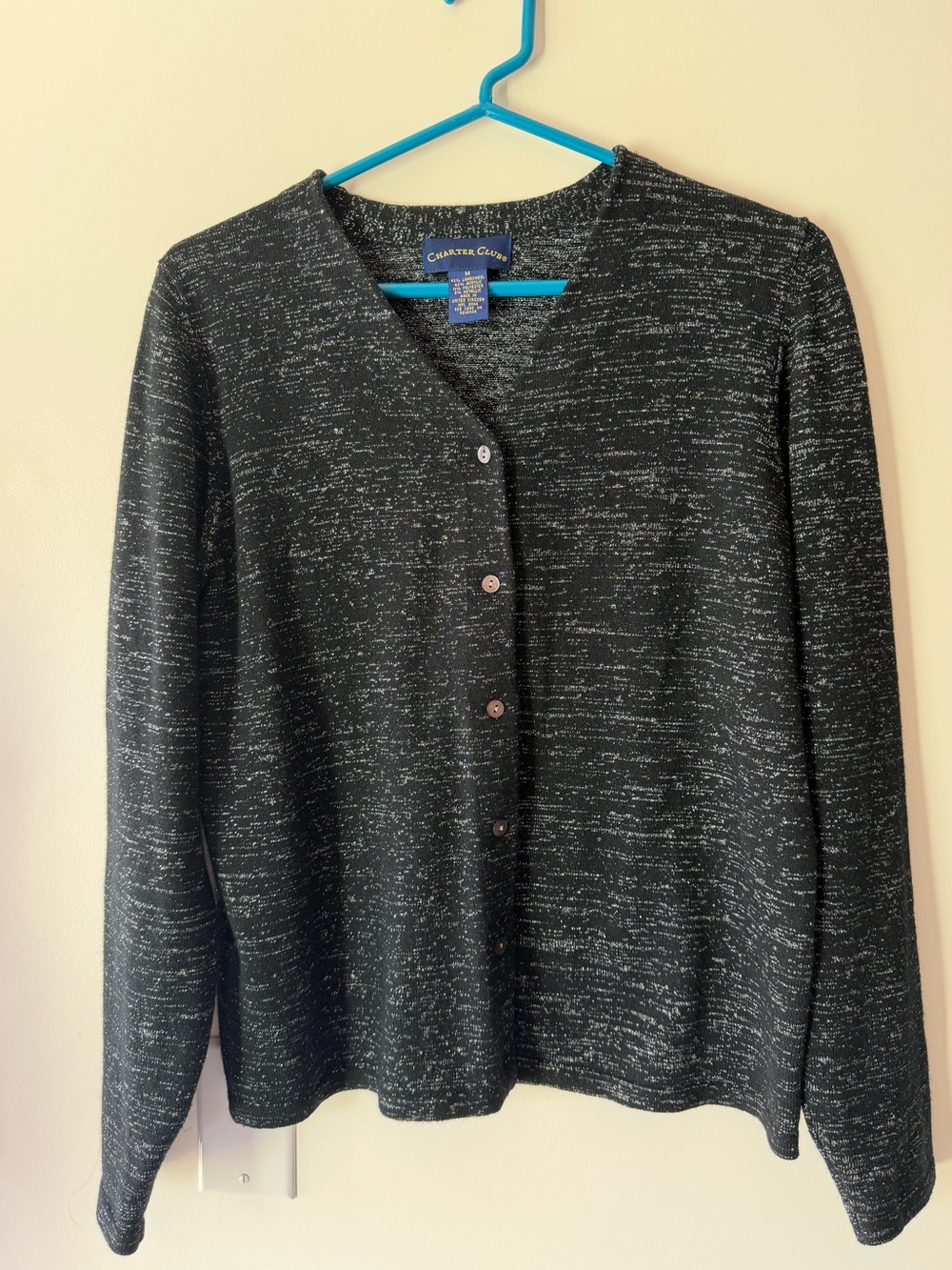 Charter Club Black Heathered Knit Cardigan - Picture 2 of 5